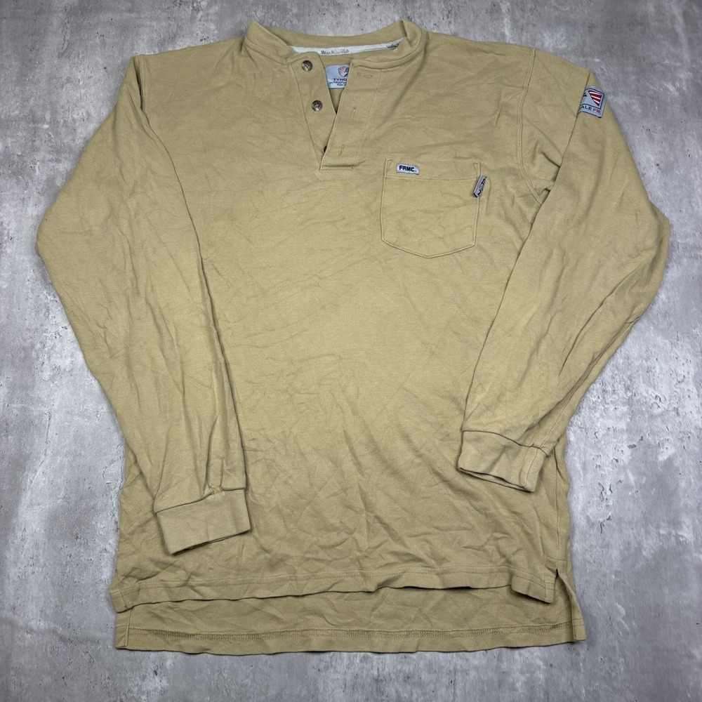 Tyndale FR Henley Shirt L Arc Rated Flame Resistant Made In USA Beige